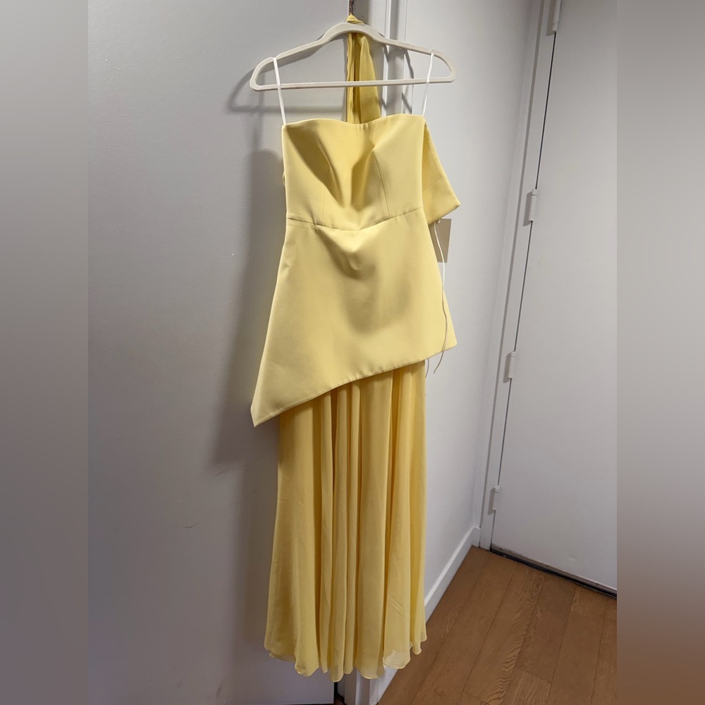 Strapless High-Low Halter Gown in Pale Yellow - Picture 6 of 7